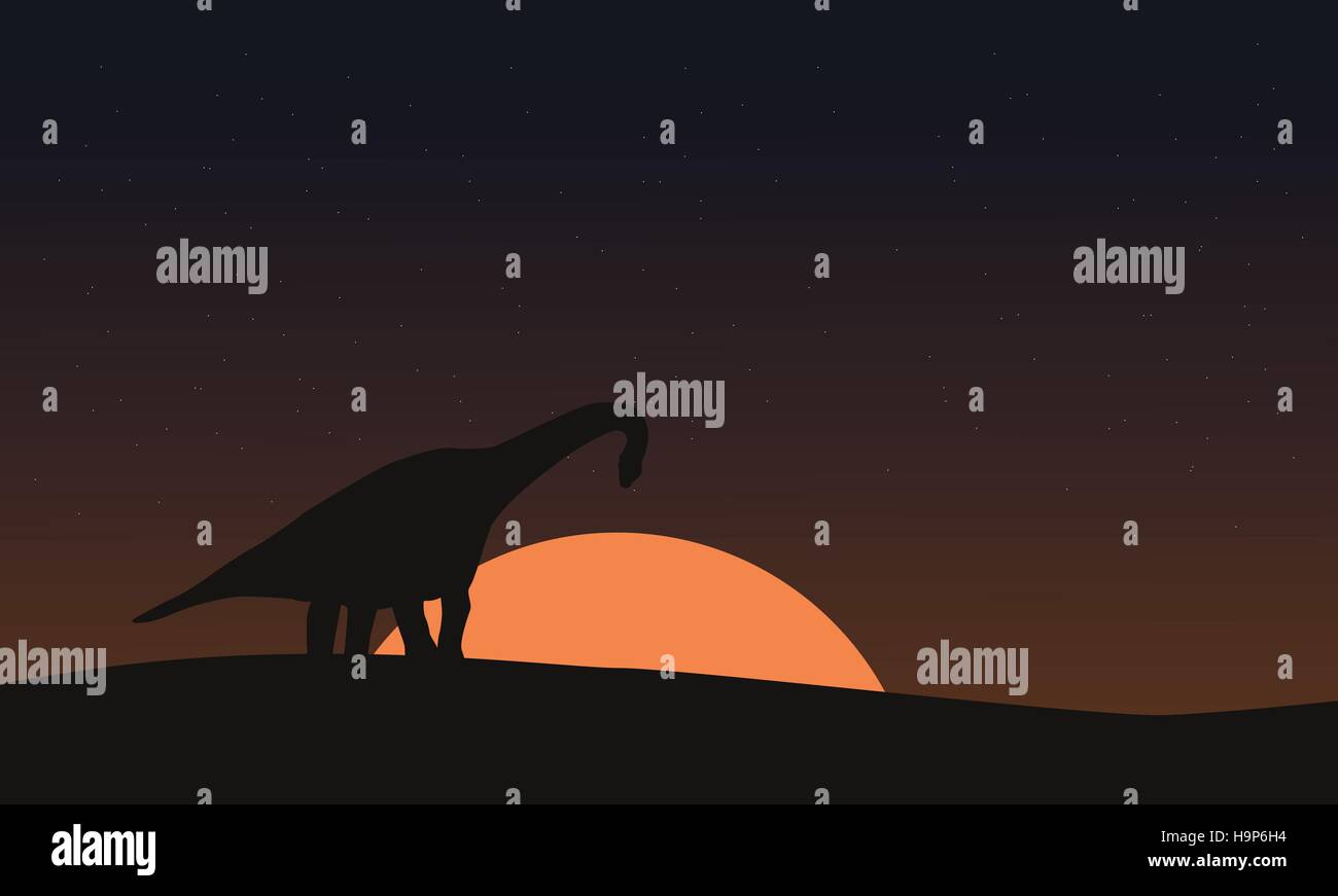 Silhouette of brachiosaurus on hill scenery vector Stock Vector Image ...