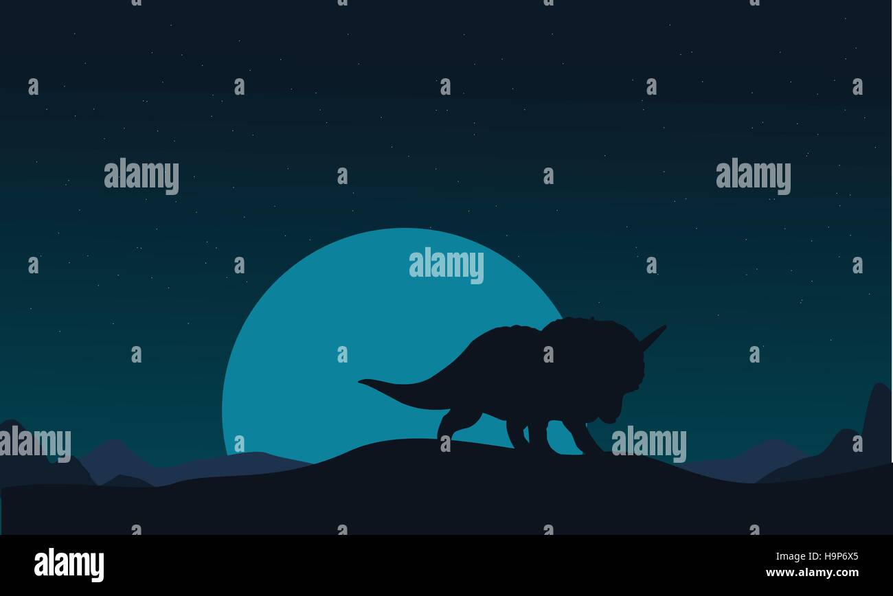 Silhouette of triceratops and big moon scenery Stock Vector Image & Art ...