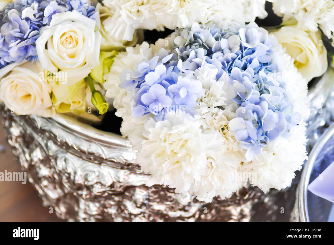 bouquet of Carnation , Hydrangea and carnation flower in blur background Stock Photo