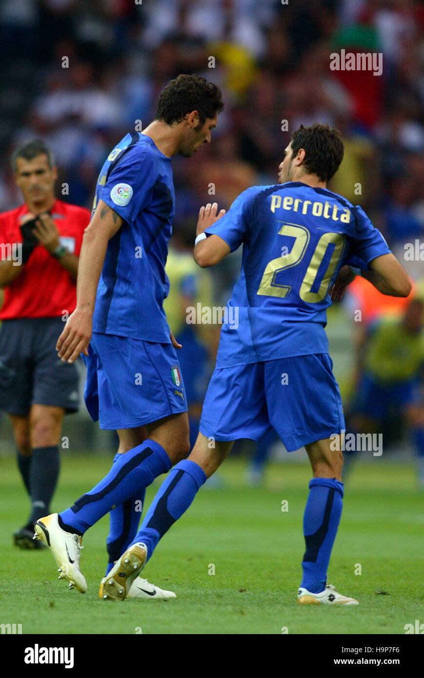 M MATERAZZI & SIMONE PERROTTA ITALY V FRANCE OLYMPIC STADIUM BERLIN GERMANY 09 July 2006 Stock Photo