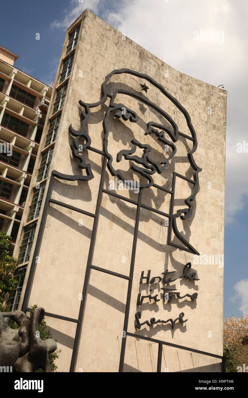 Steel memorial to Cuban Revolution: Che Guevara, Plaza de la Revolución, Revolution Square, Havana, Cuba. Stock Photo