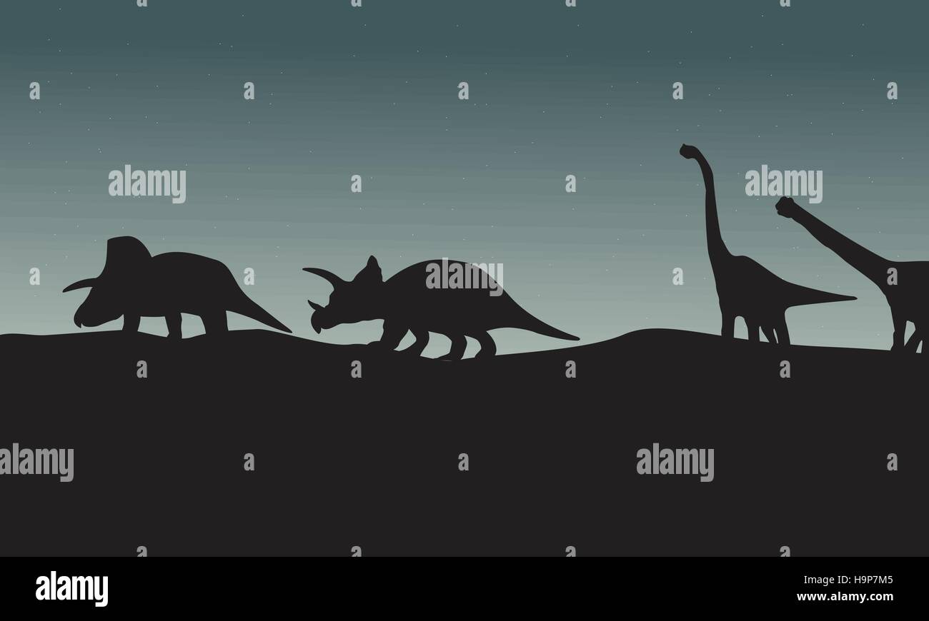 Silhouette of triceratops and brachiosaurus scenery Stock Vector Image ...