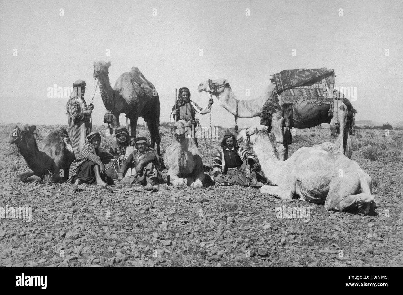 photography 19th century , egyptians in the desert Stock Photo