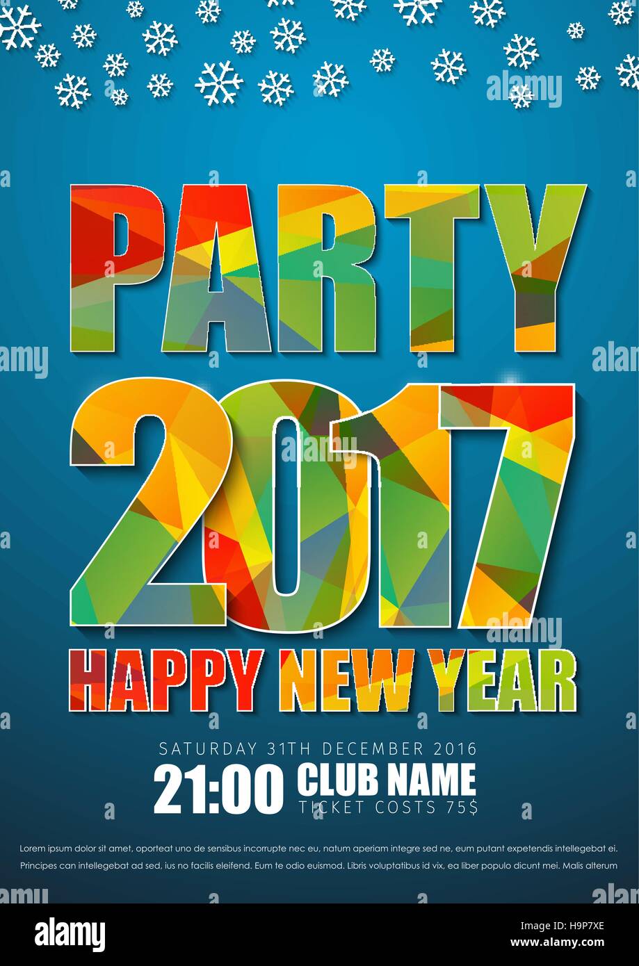 Blue poster design for New Year's party in 2017 .. flyer template with