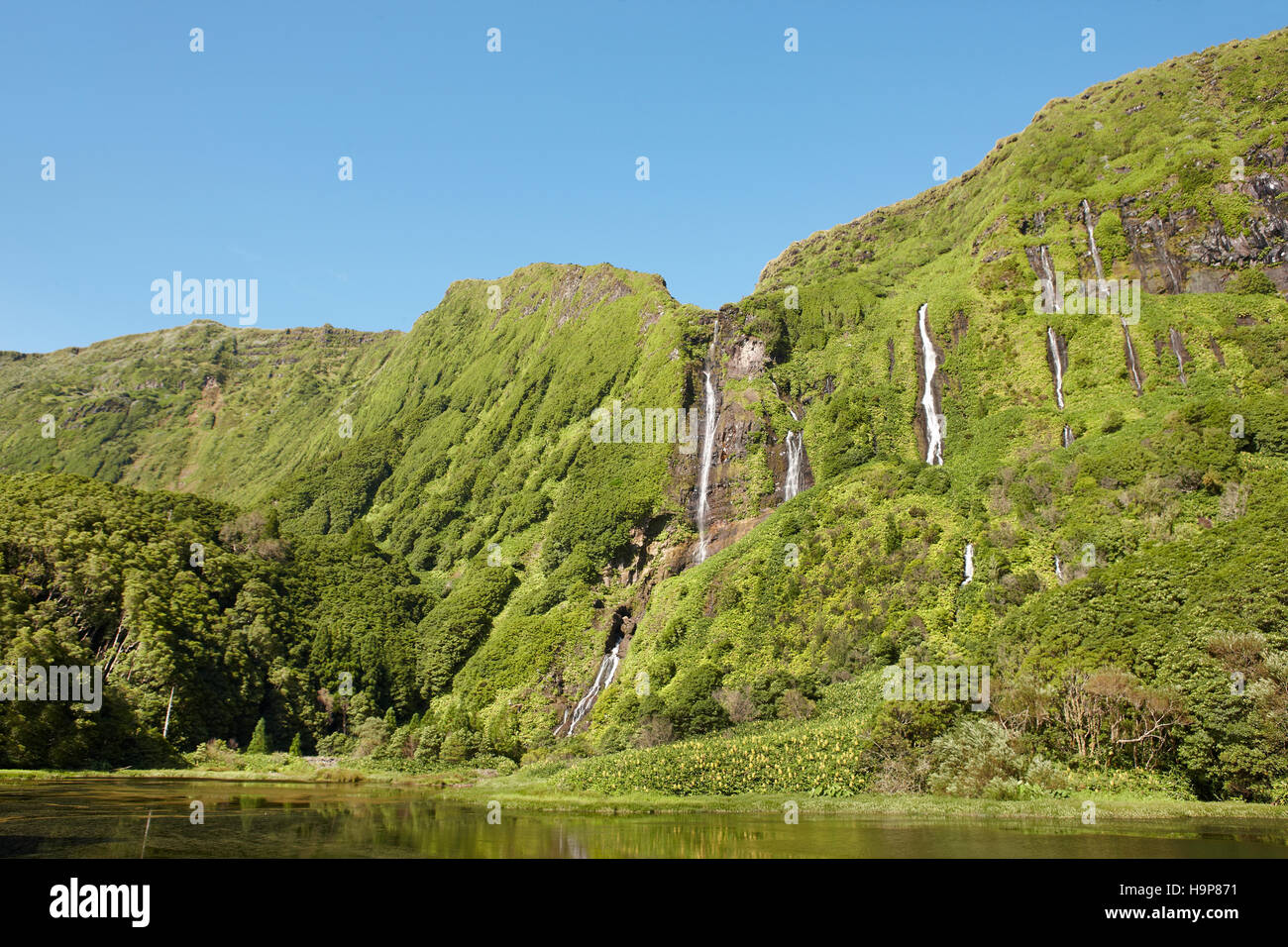 Azores landscape in Flores island. Waterfalls in Pozo da Alagoinha. Portugal Stock Photo