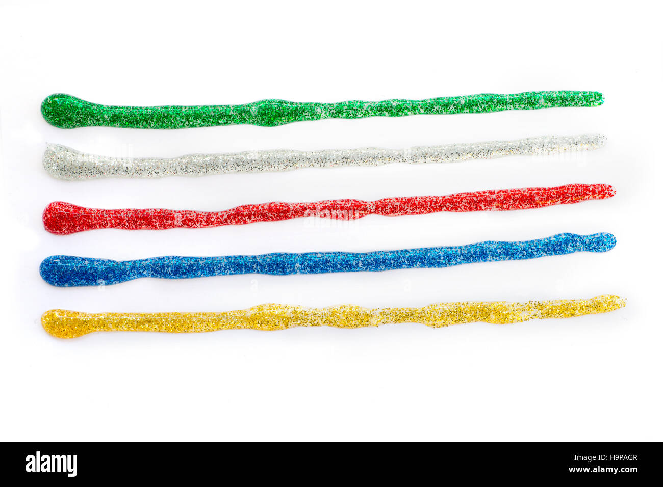 Colored glitter gel strokes. On white background Stock Photo