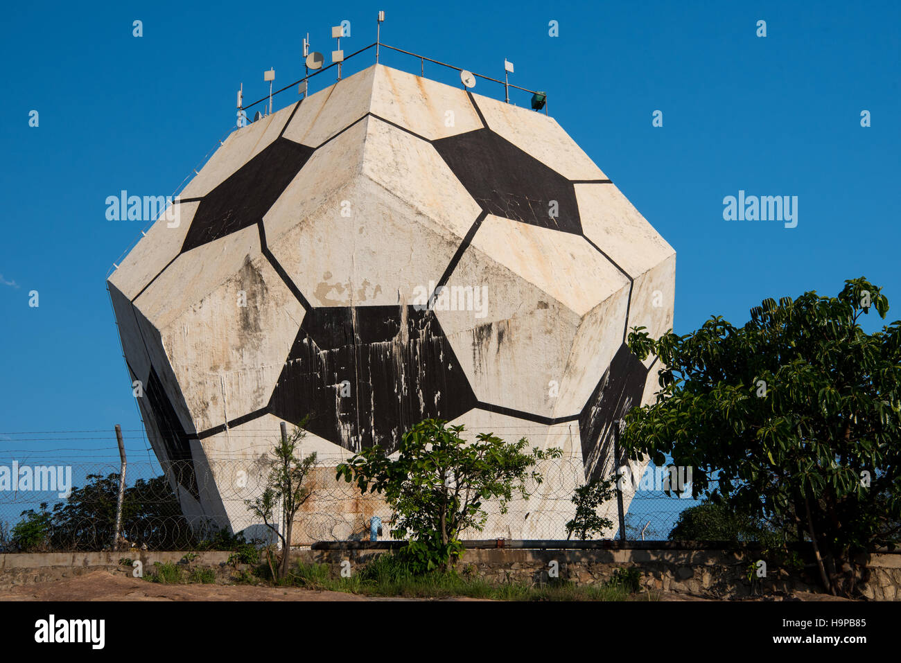 Mbombela's soccer ball water reservoir painted for the 2010 World Cup Stock Photo