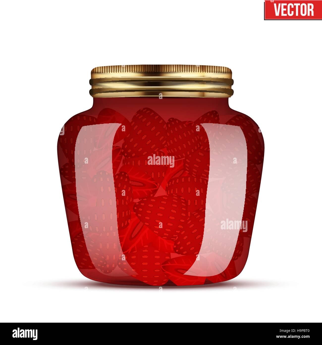 Glass Jar with strawberries jam. Stock Vector
