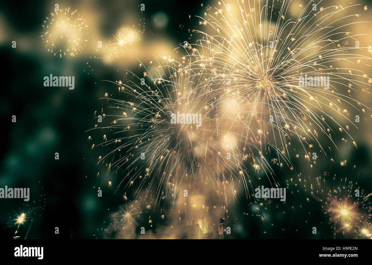 Fireworks at New Year and copy space - abstract holiday background ...