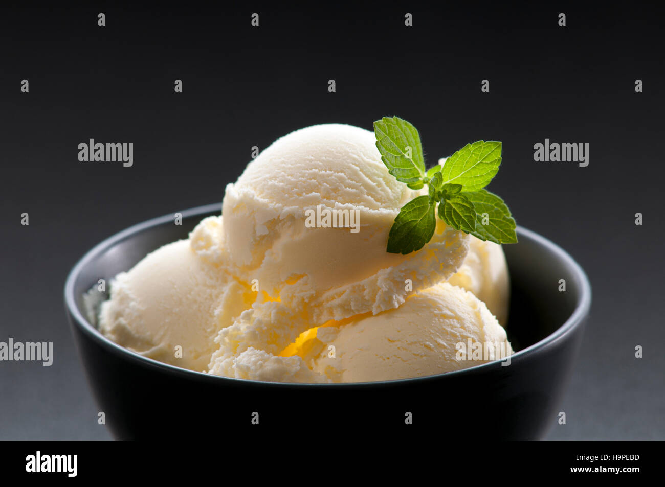 Fresh vanilla ice cream in a bowl close up shoot Stock Photo