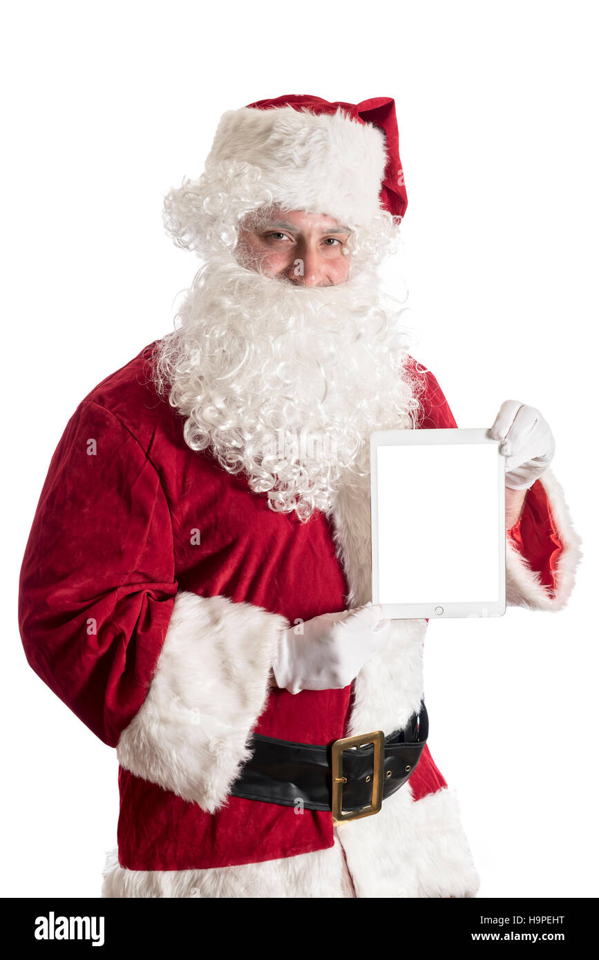 Santa Claus holding tablet pc with blank screen,isolated on white ...