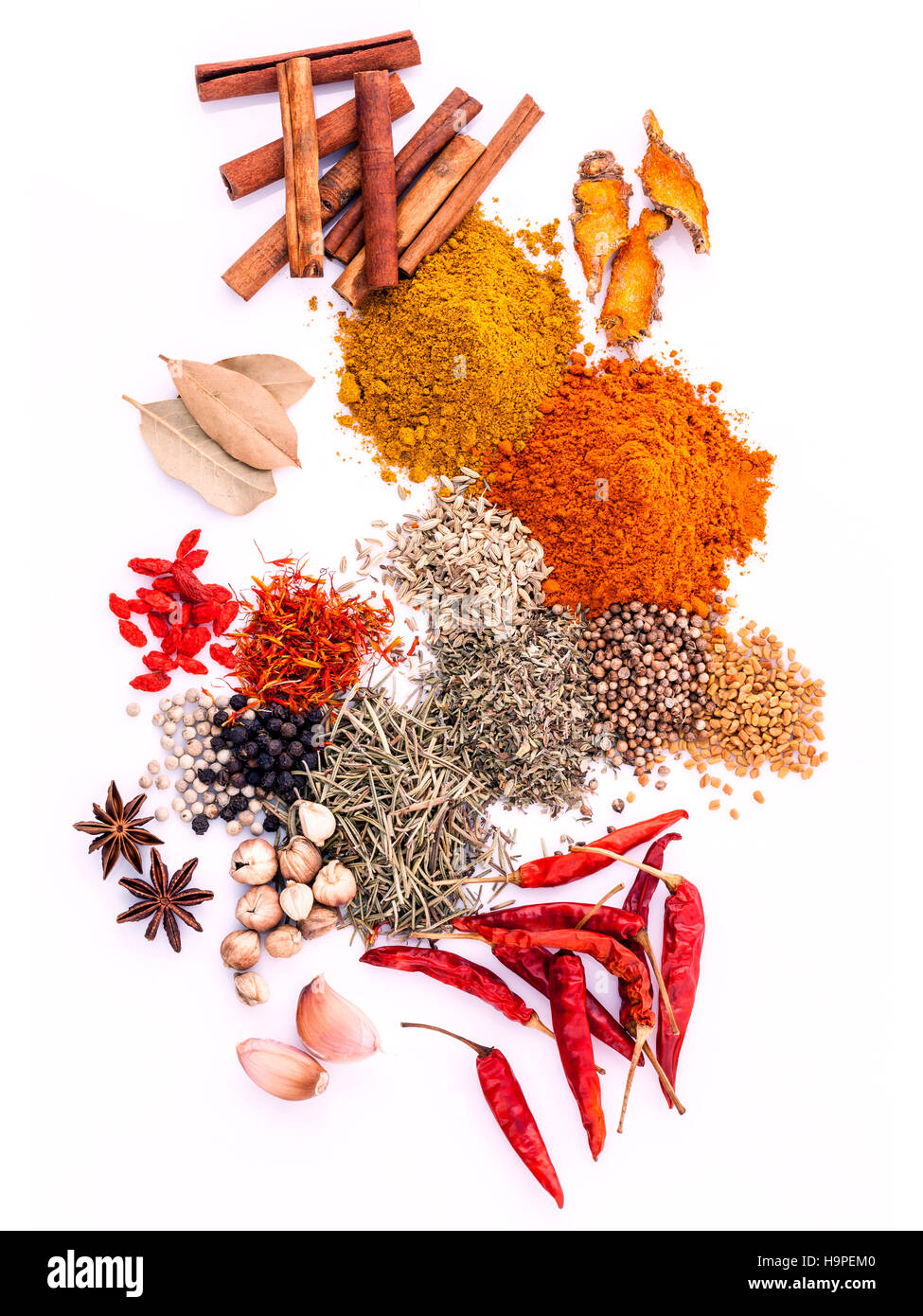 Assorted of spices black pepper ,white pepper,fenugreek,cumin ,b Stock