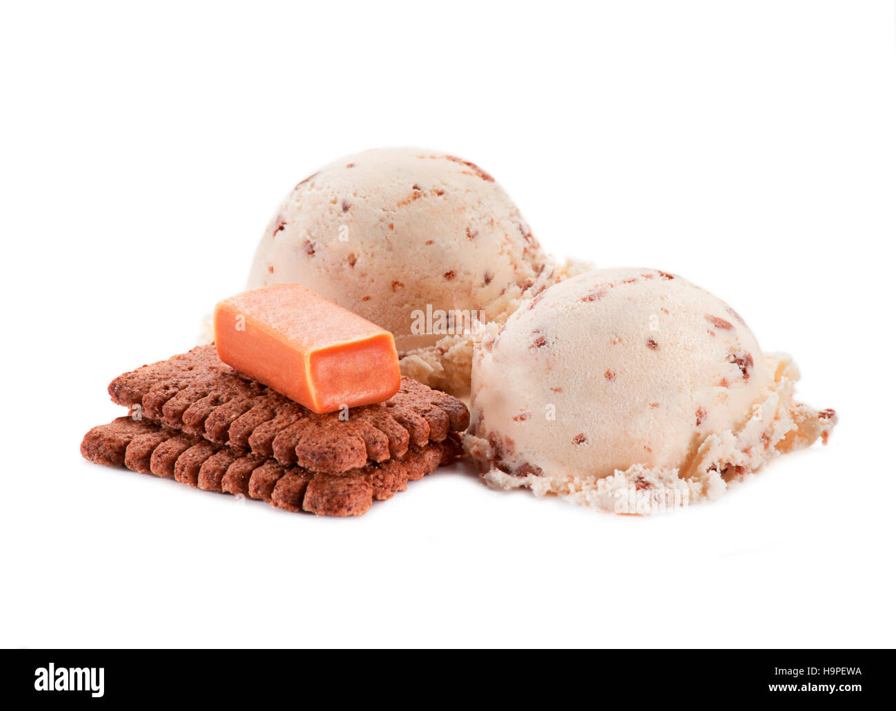 Biscuit and caramel ice cream isolated on white Stock Photo Alamy
