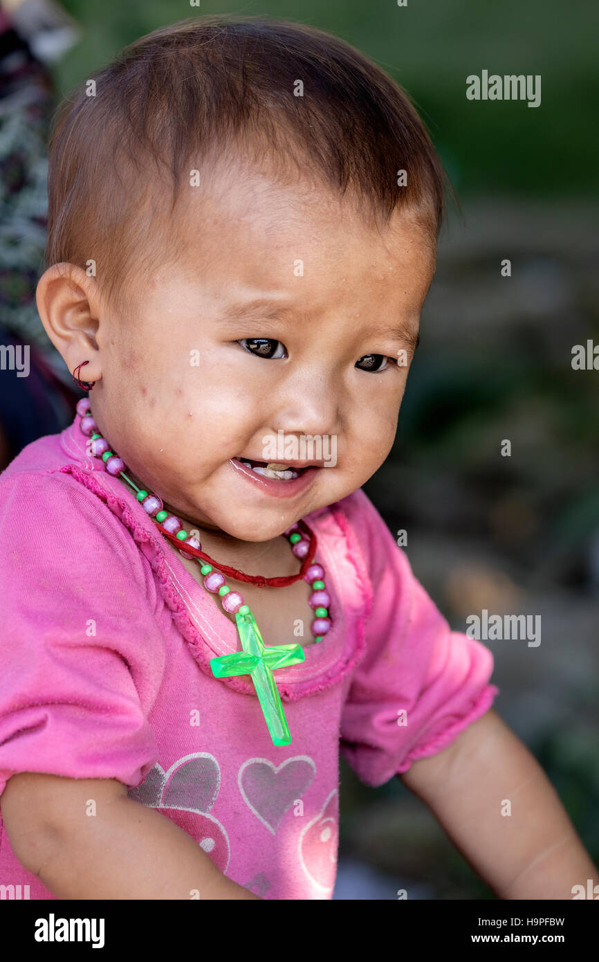 little Black Hmong girl in the tribal village Lao Chai in Sapa, Vietnam, Asia Stock Photo