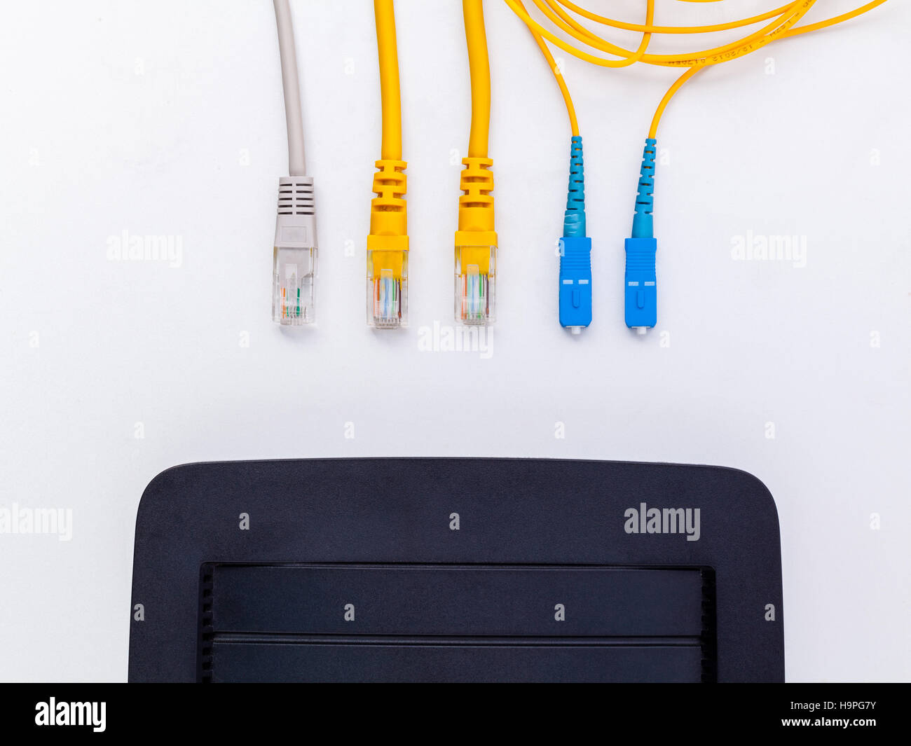 Above view of fiber optic connector with circuits board Stock Photo Alamy