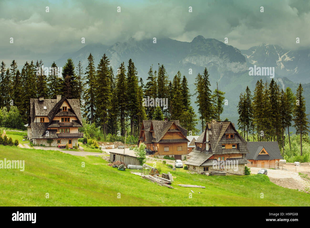 old wooden hut cabin in mountain Stock Photo