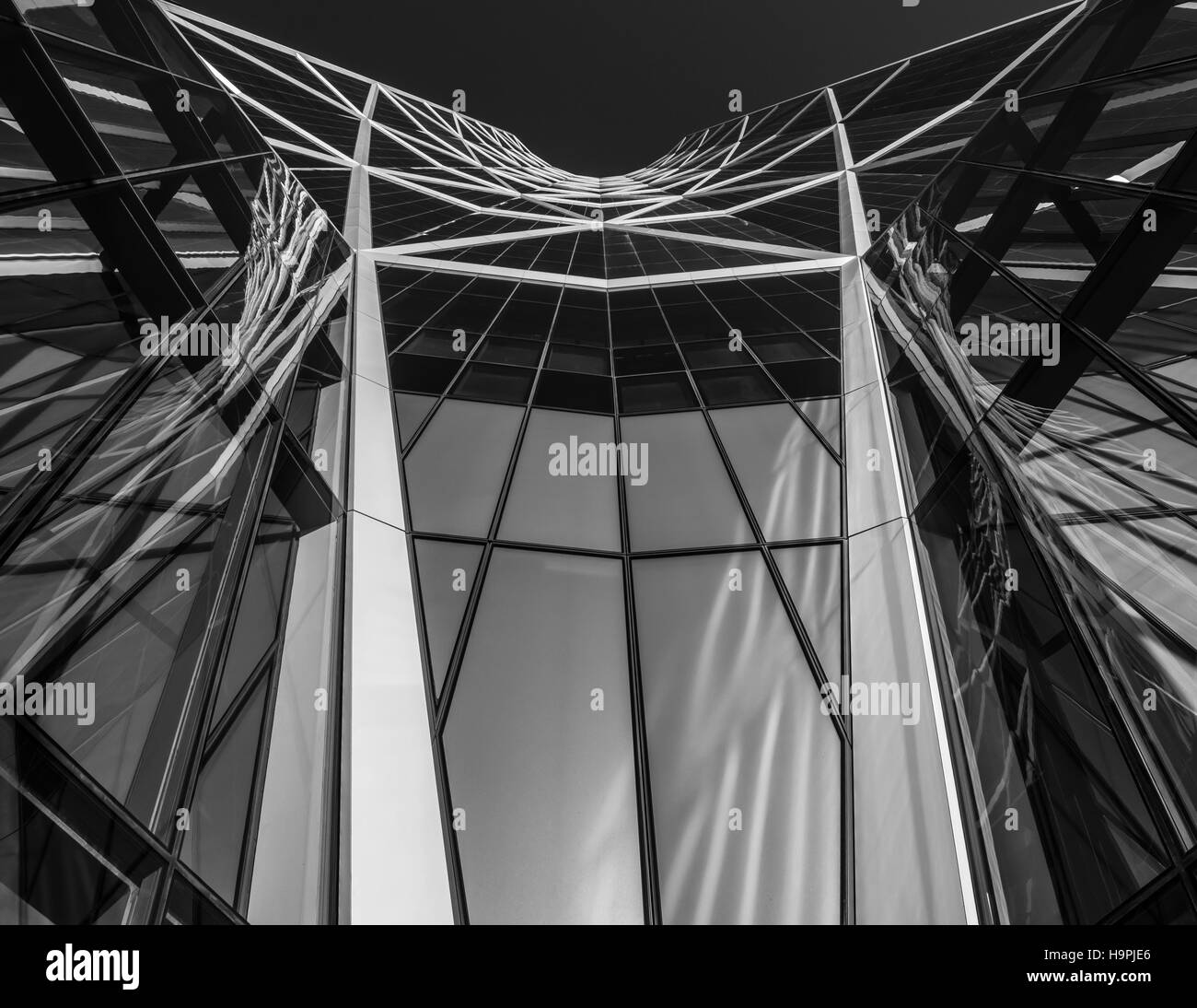 Calgary, Alberta, Canada, November 10 2016: Black and white lines looking up at the Bow building in downtown Calgary, Alberta Stock Photo