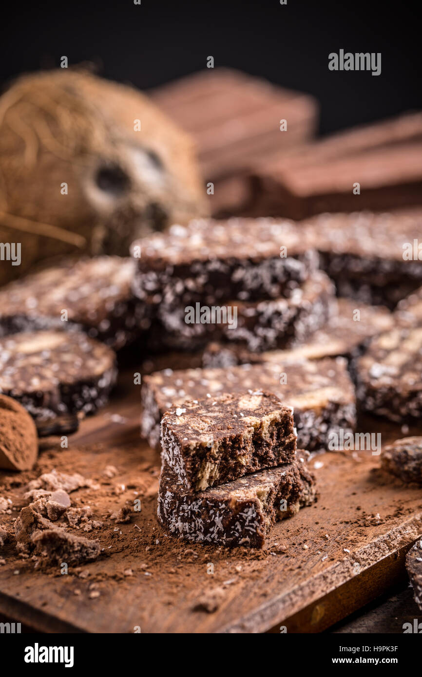 Salami chocolate cake Stock Photo