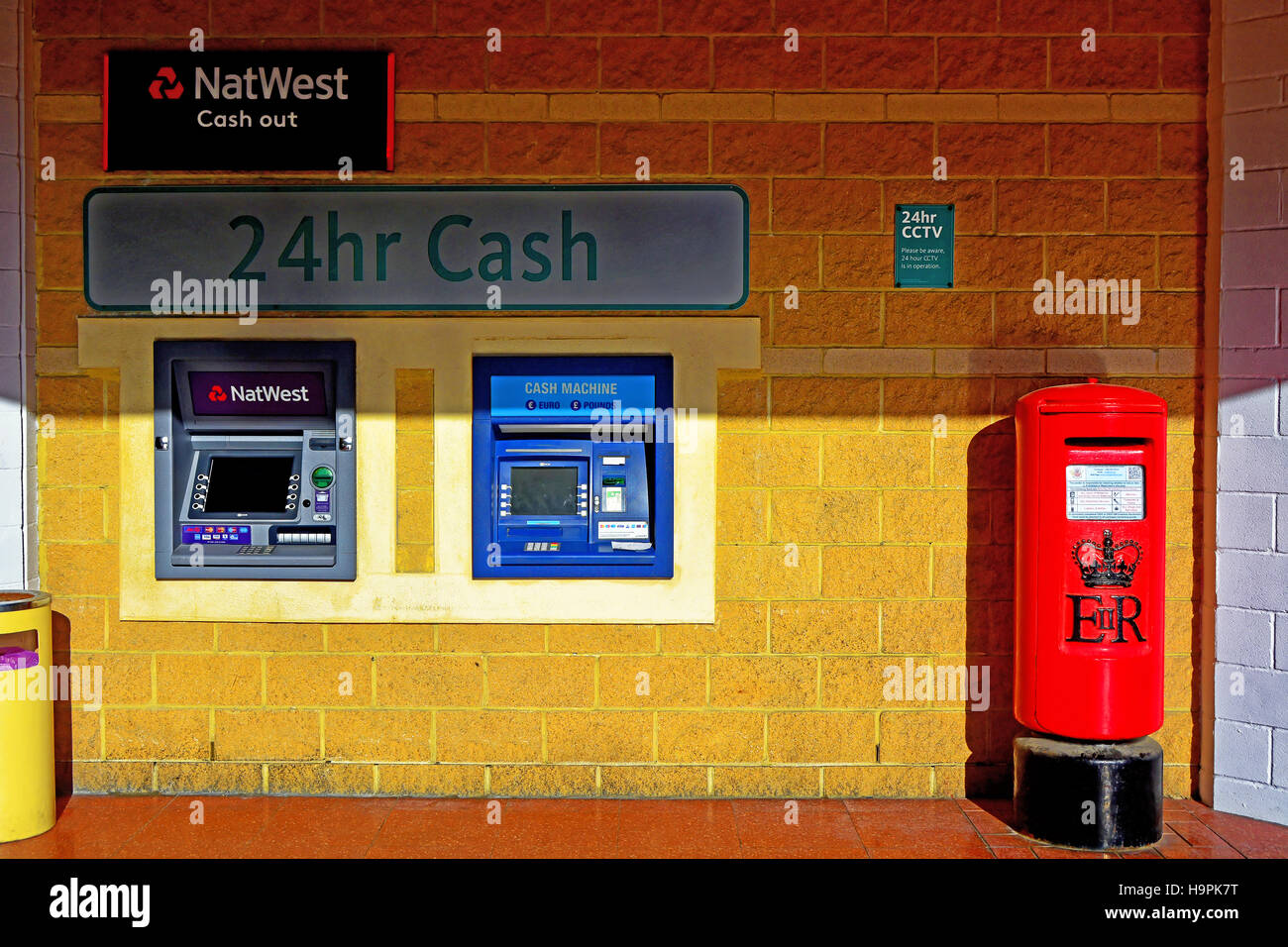 Gibraltar NatWest cashpoint machine and red ER post box Stock Photo Alamy