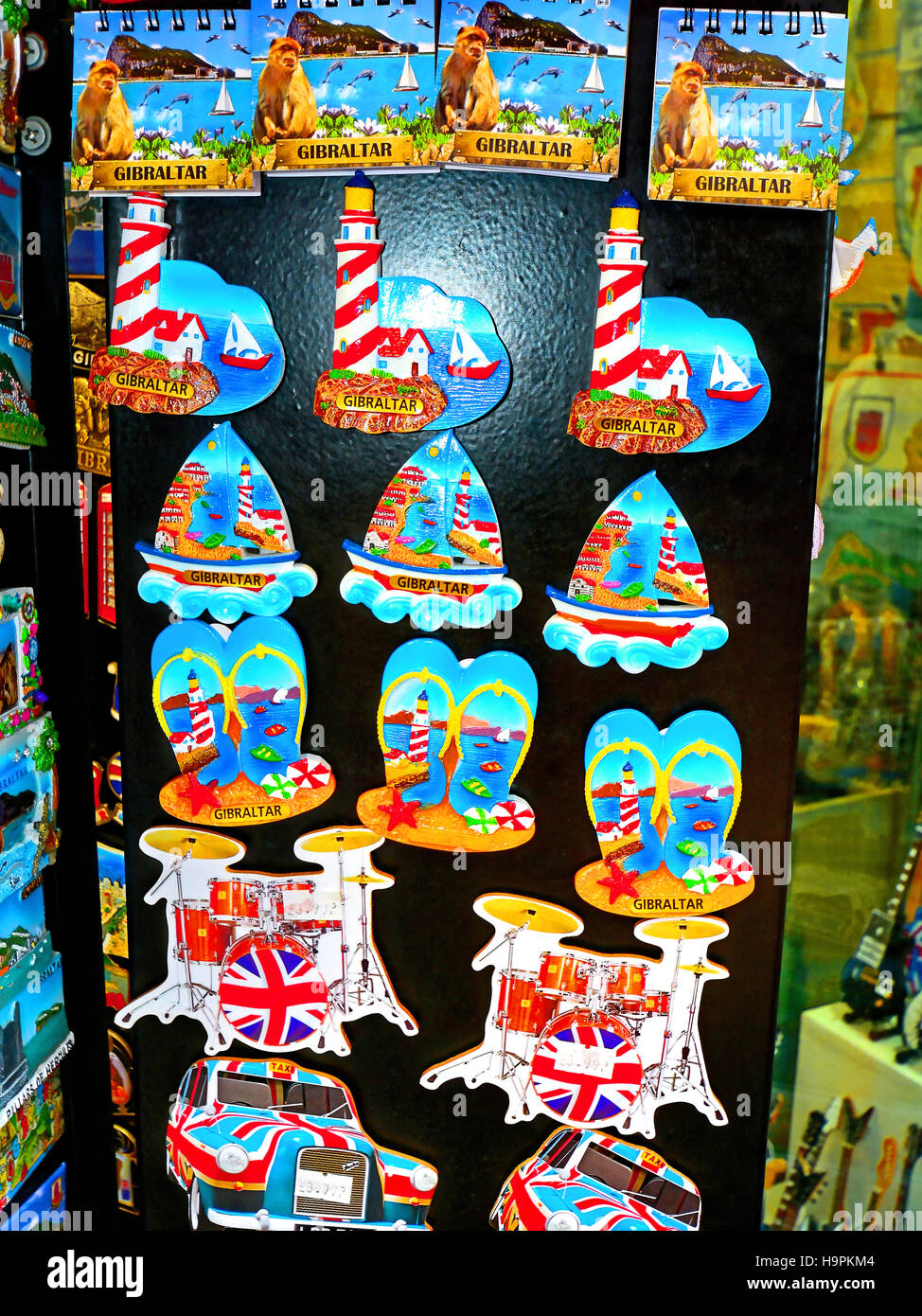 Gibraltar apes lighthouse mini car musical fridge magnets Stock Photo -  Alamy