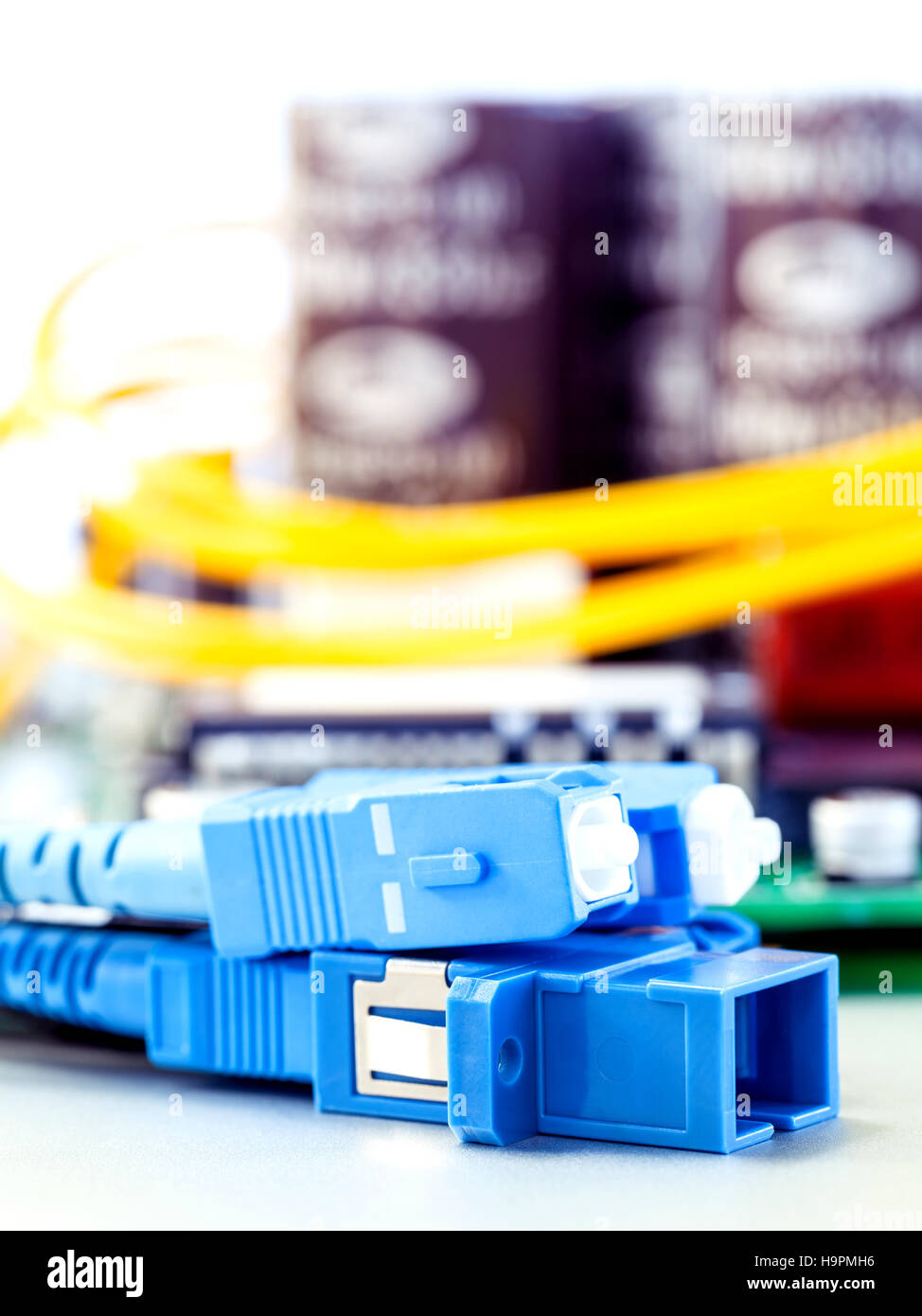 Closeup of fiber optic connector with Circuits board Stock Photo Alamy