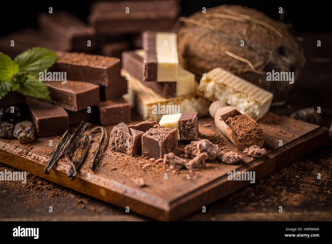 Broken homemade chocolate bar Stock Photo
