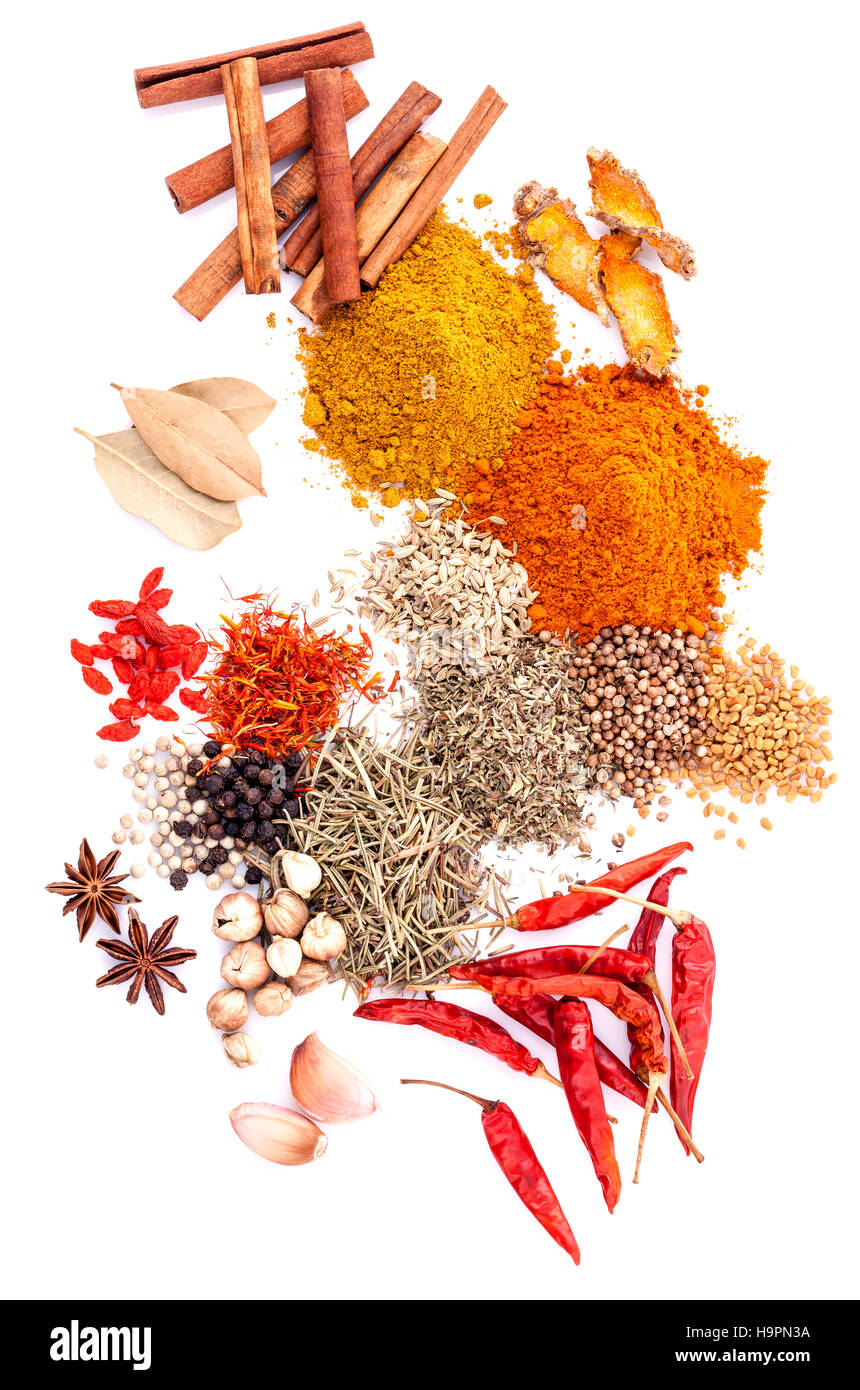 Assorted of spices black pepper ,white pepper,fenugreek,cumin ,b Stock