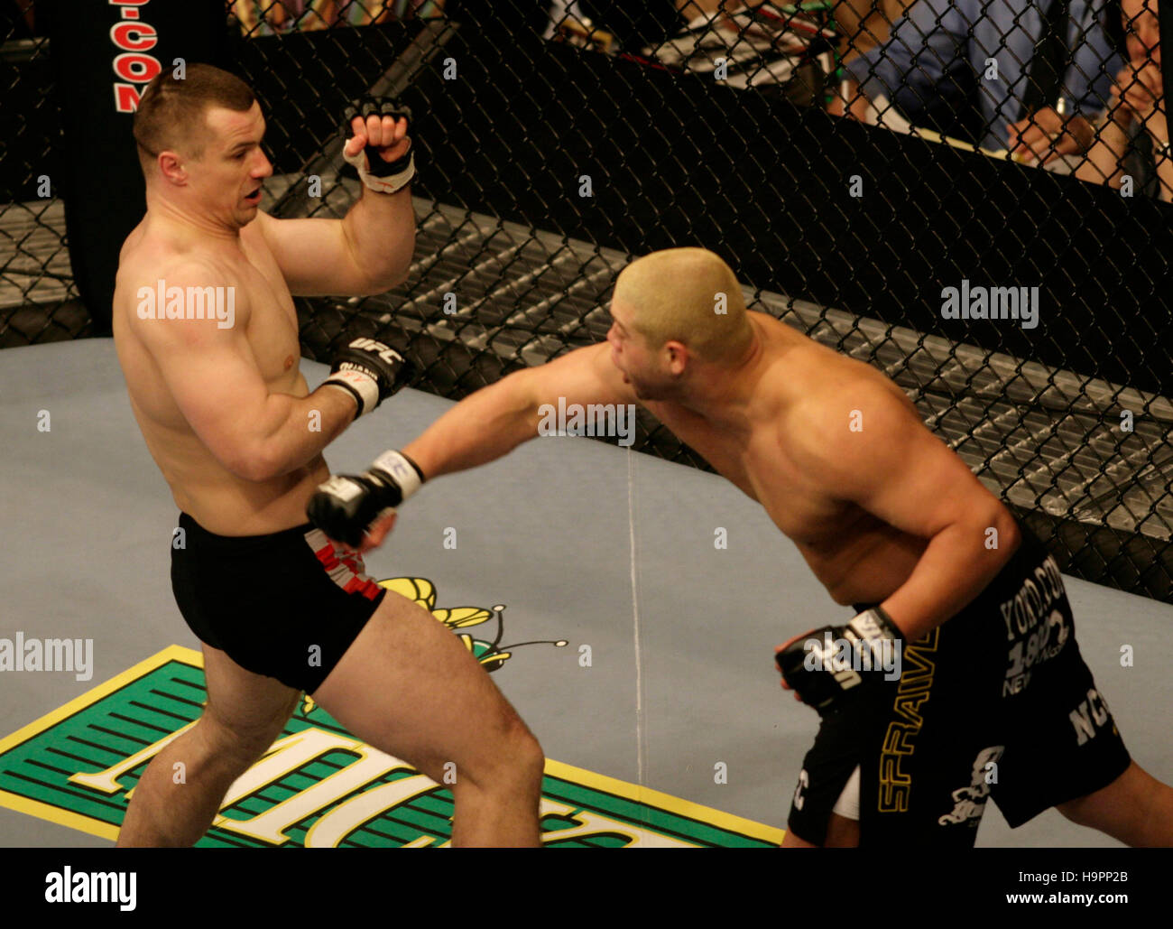 Mirko Cro Cop, left, fights Eddie Sanchez at the Ultimate Fighting Champion Championship UFC 67 at the Mandalay Bay Hotel in Las Vegas on Feb. 3, 2007. Photo credit: Francis Specker Stock Photo