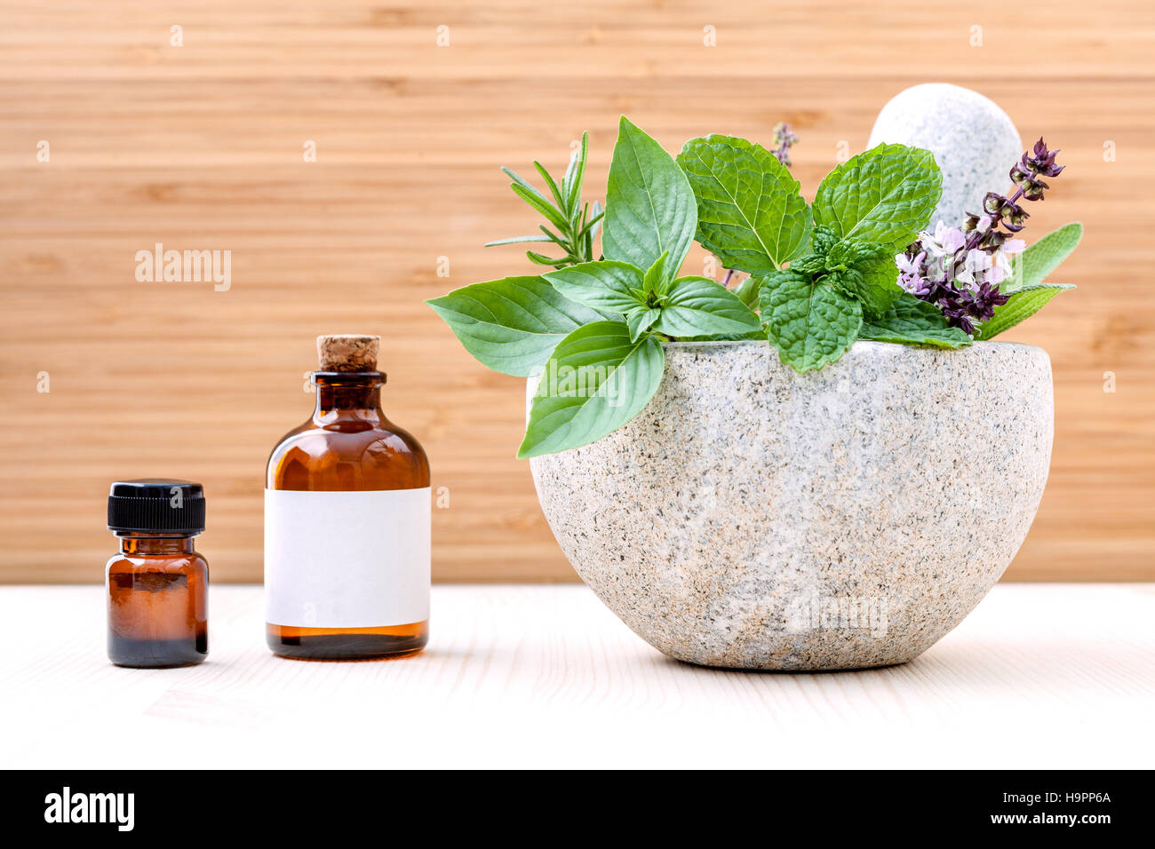 Alternative health care fresh herbs basil ,sage ,rosemary, mint Stock