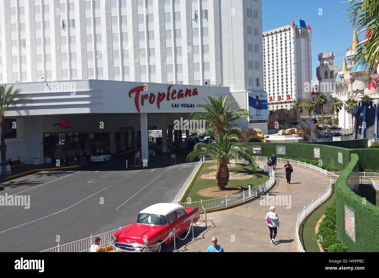 Tropicana Las Vegas Casino Hotel Resort, Las Vegas, Nevada, USA. Chevrolet Bel Air Sedan Car -57 in front. Stock Photo