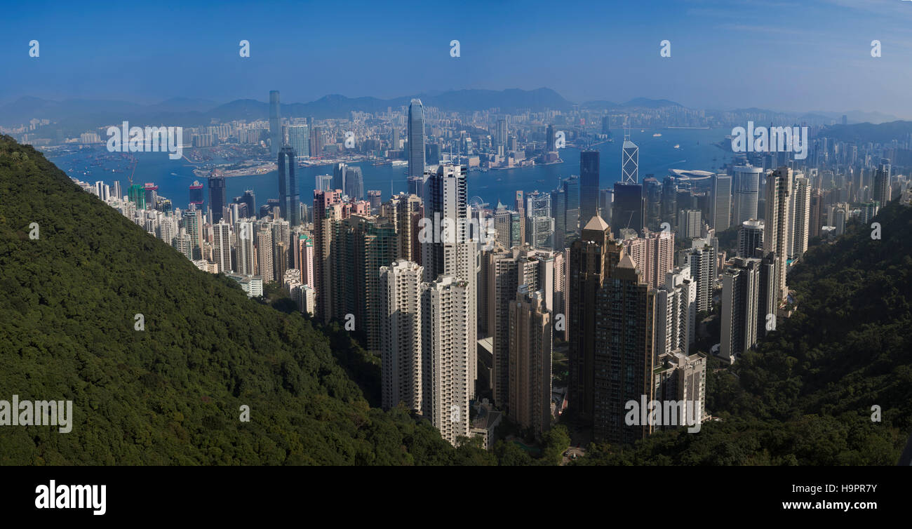 Panoramic view of Hong Kong and Kowloon from Victoria Peak Tower. Hong