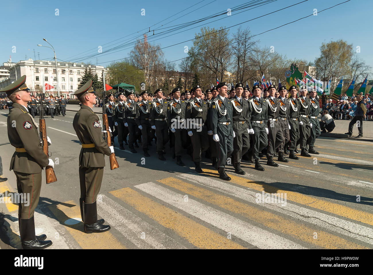 Cadets of police academy marching on parade Stock Photo