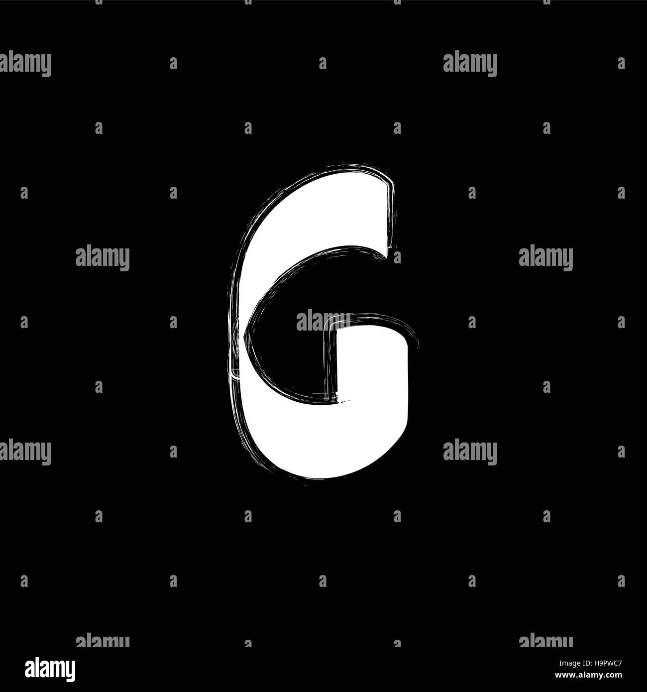 Isolated graffiti font icon. White grunge style letter g on black background. Underground hip-hop calligraphy symbol. Latin alphabet element sign. Vec Stock Vector