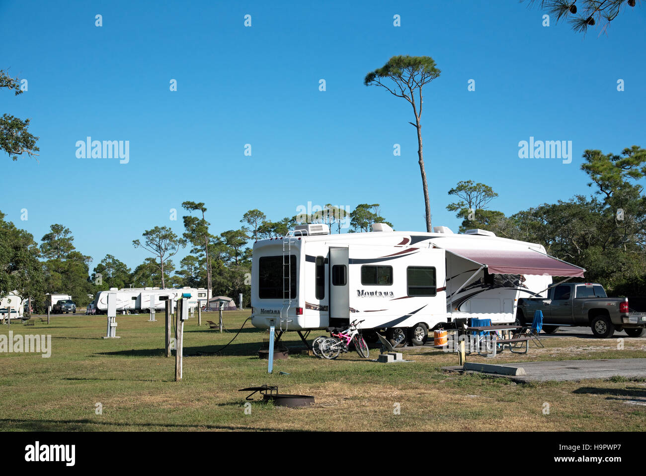 Holiday park for camper vehicles at Santa Rosa Island Florida USA Stock Photo