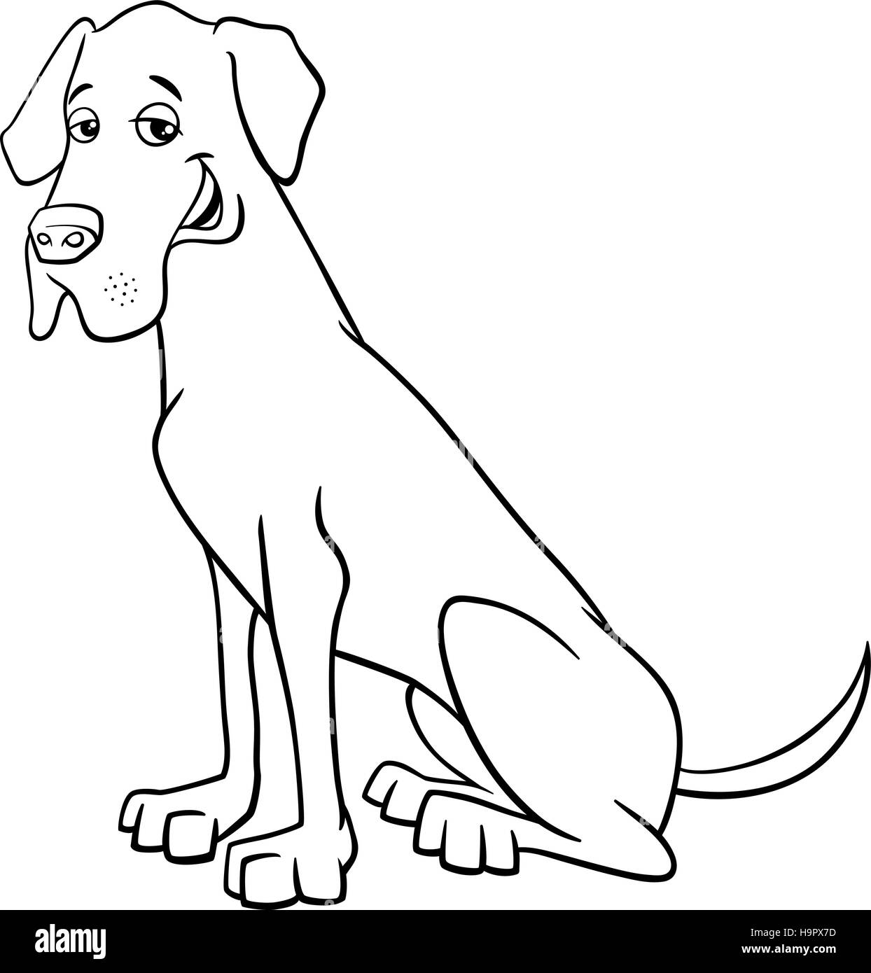 Black and White Cartoon Illustration of Great Dane Purebred Dog Stock Vector