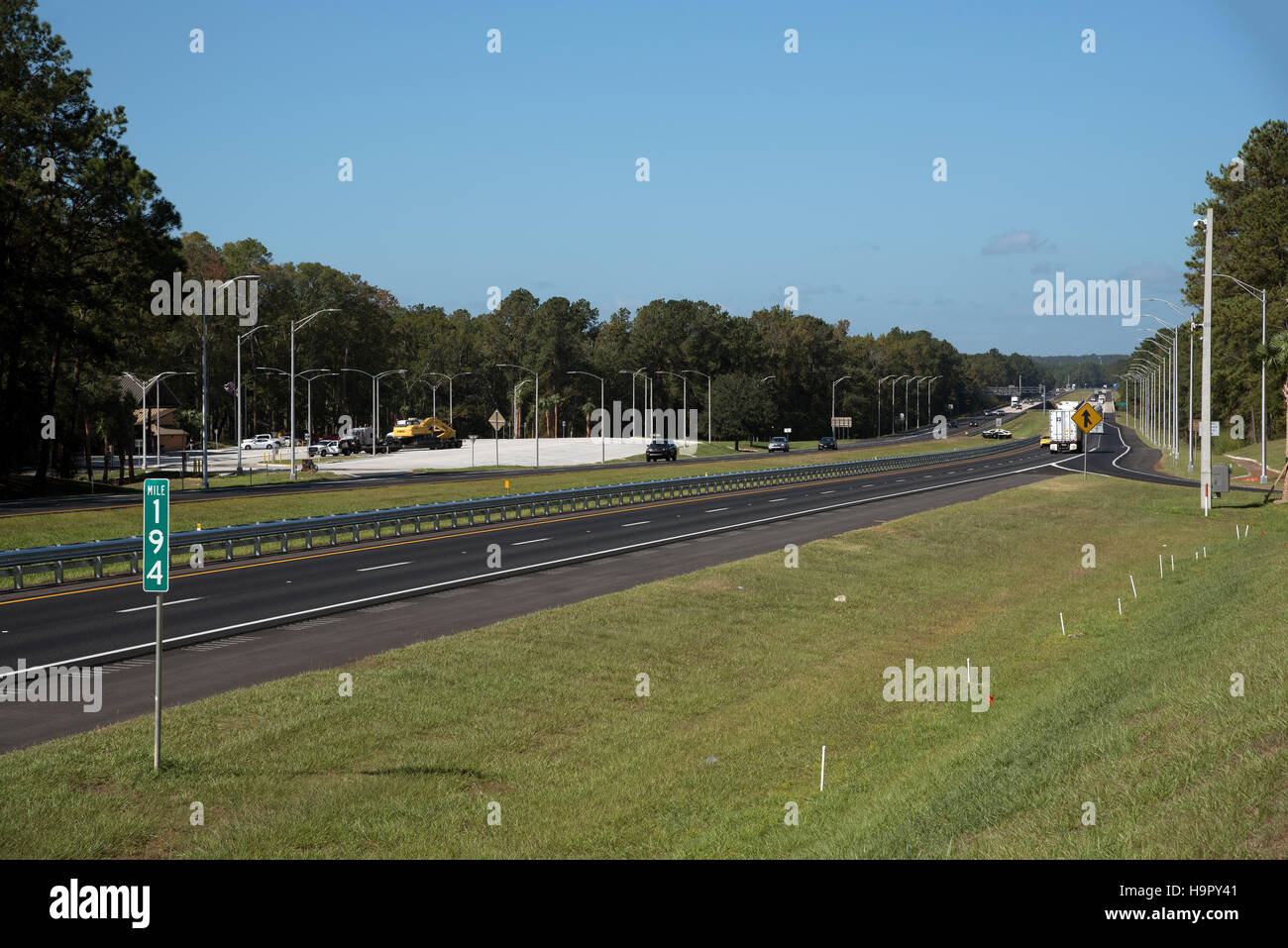 The Interstate 10 highway at Tallahassee Florida USA - Interstate highway viewed from a rest stop looking west Stock Photo