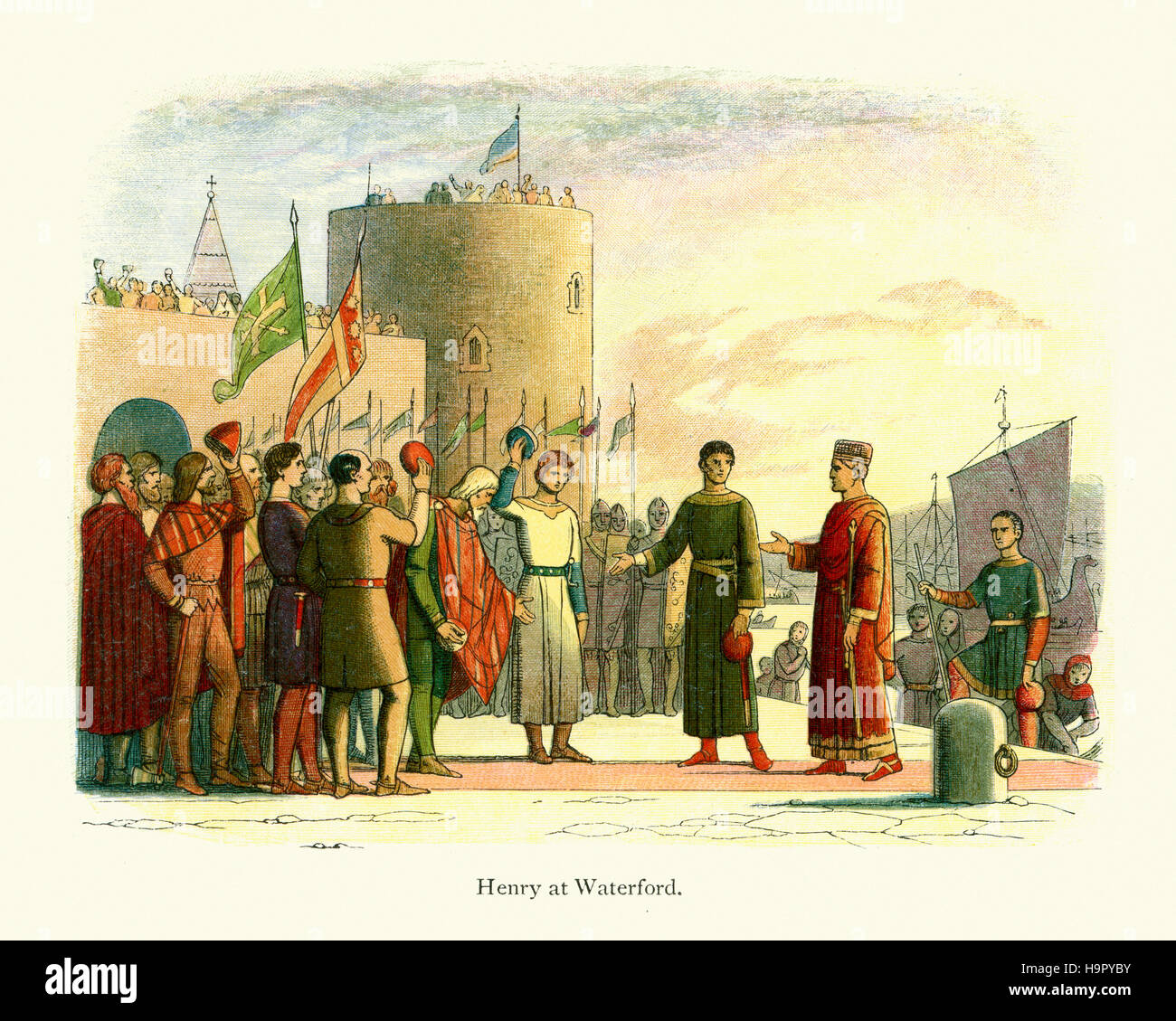 King Henry II of England landing at Waterford in Ireland. Doyle Chronicle of England Stock Photo