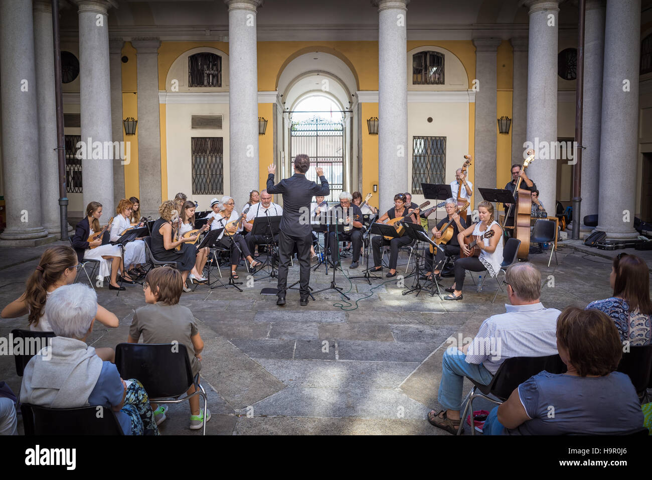 Concert for strings and violins in the square in Lugano,Switzerland