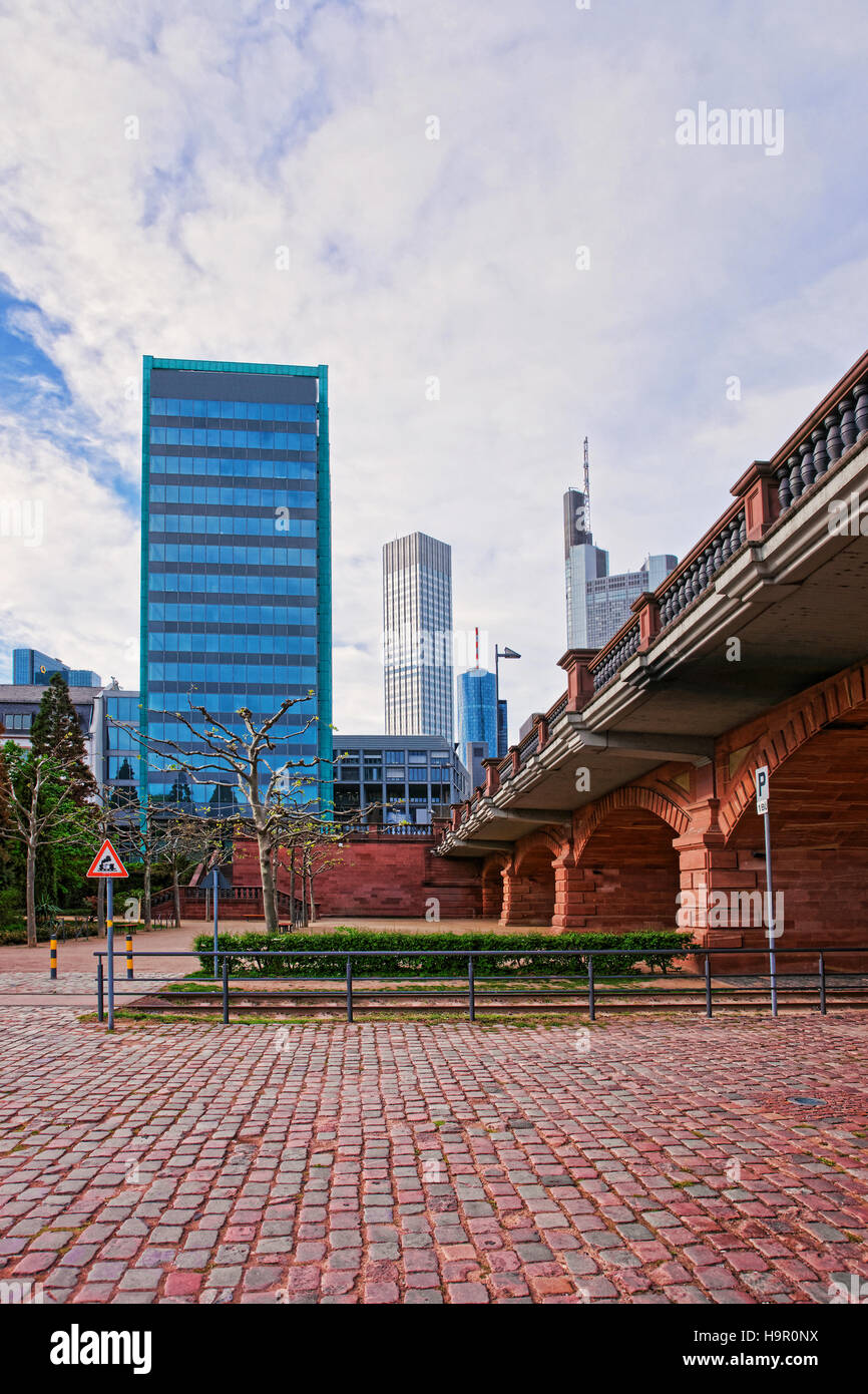 Skyscrapers of business and financial center of Frankfurt am Main in Germany. Stock Photo