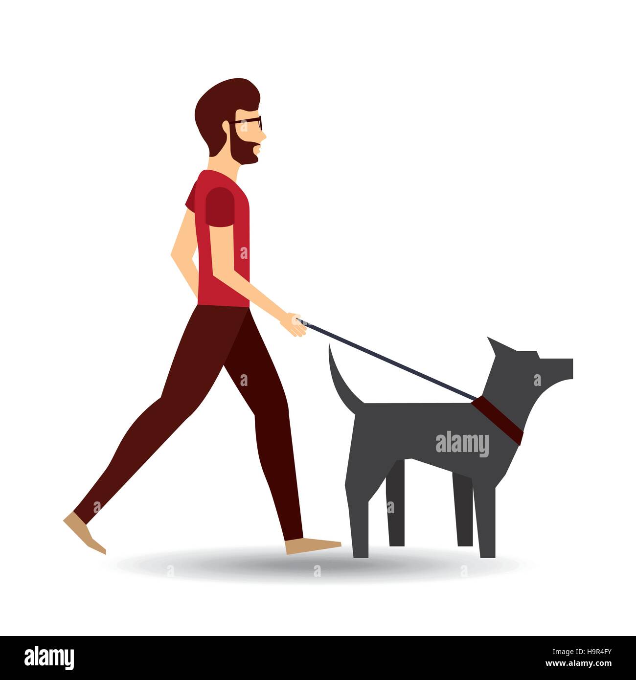 man bearded walking a gray dog vector illustration eps 10 Stock Vector ...