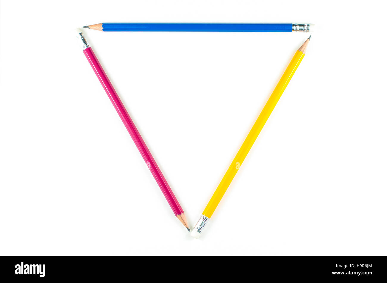 Triangle of major color pencil on white background. Stock Photo