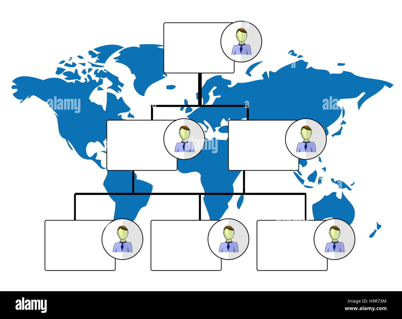 Illustration of organogram with world map Stock Photo