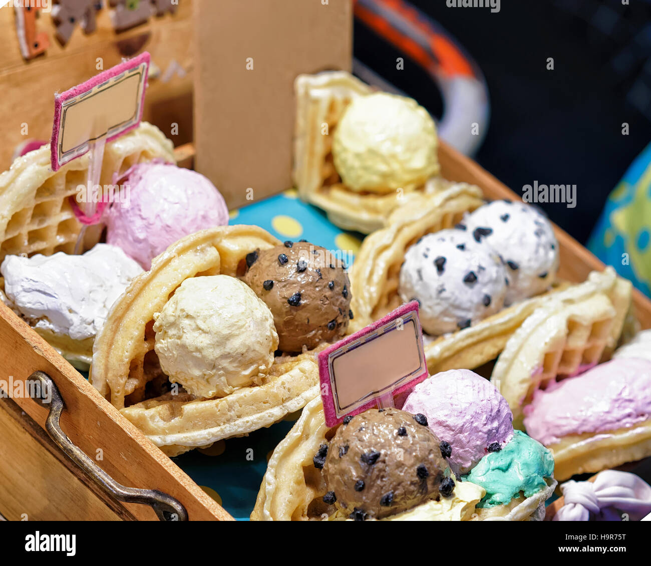 Waffle with ice cream in Myeongdong open street market in Seoul, South