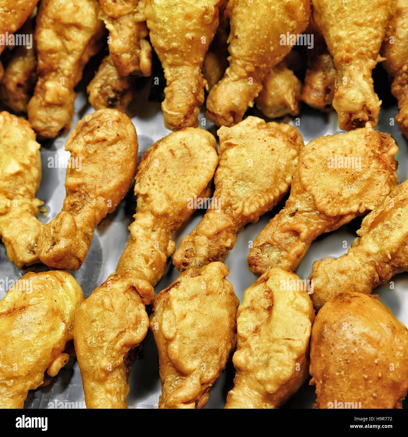 Chicken sticks in Myeongdong open street market in Seoul, South Korea