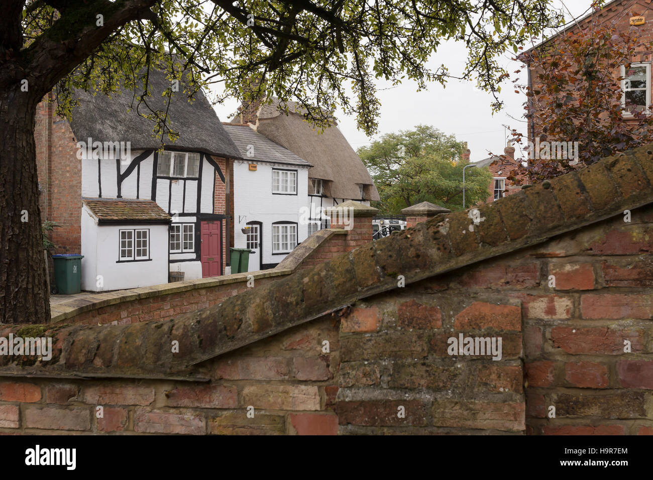 Winslow, Buckinghamshire, United Kingdom, October 25, 2016: View on Cottages on Horn street from Church street, Winslow. Stock Photo