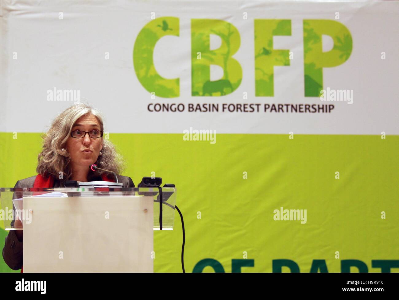 Kigali, Kigali, Rwanda. 24th Nov, 2016. Members of the Congo Basin Forest Partnership (CBFP) attend the opening session and high level speeches for the 16th CBFP Meeting of Parties at Kigali Convention Centre. Francesca di Mauro, Head of Unit for Central Africa, European Commission, speaks from the podium. The CBFP is an informal multi-stakeholder platform (voluntary and non-binding ''“ without any legal status) involving 85 partners, including ten Central African countries, donor agencies and governments, international organizations, NGOs, scientific institutions and private sector organ Stock Photo
