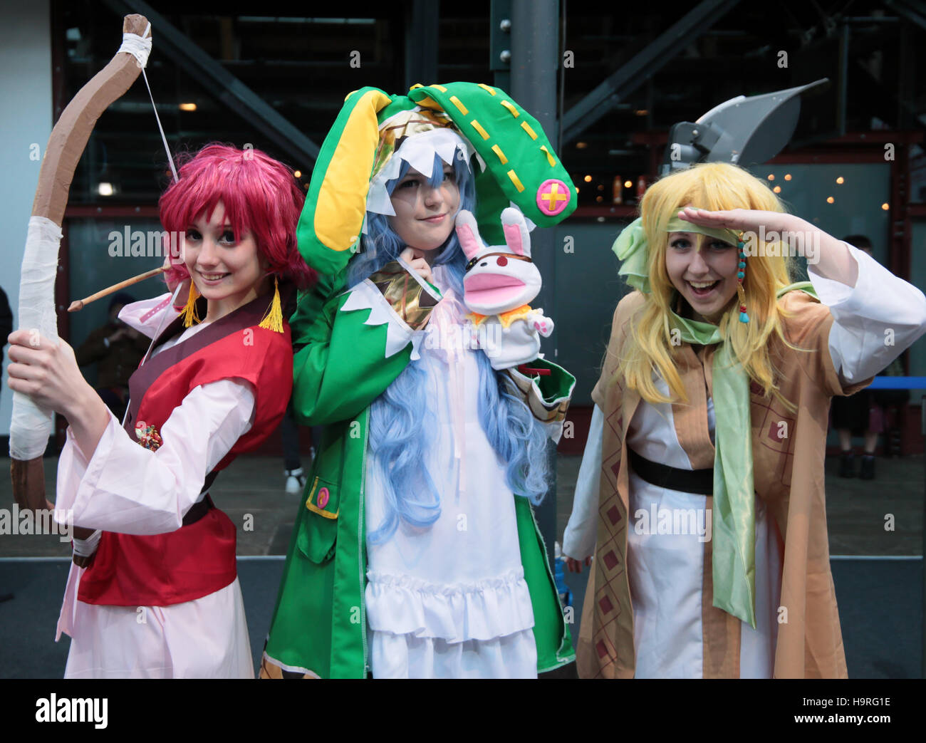 London UK 25 Nov 2016 Tobacco Docks open its doors to celebrate the culture of Japan , cosplay , manga comics, food ,Saki, sushi ,Wagashi ,traditional Japanese sweets,Japanese tea kettles ,mask Furyu Dance mask,Japanese handcrafted items,music and traditional Japanese culture @Paul Quezada-Neiman/Alamy Live News Stock Photo
