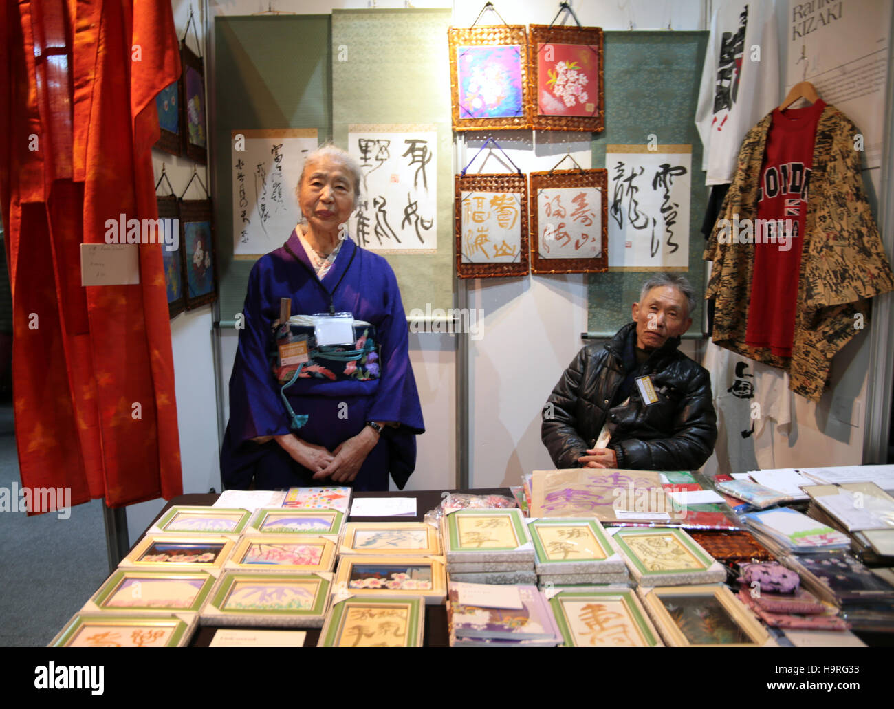 London UK 25 Nov 2016 Tobacco Docks open its doors to celebrate the culture of Japan , cosplay , manga comics, food ,Saki, sushi ,Wagashi ,traditional Japanese sweets,Japanese tea kettles ,mask Furyu Dance mask,Japanese handcrafted items,music and traditional Japanese culture @Paul Quezada-Neiman/Alamy Live News Stock Photo