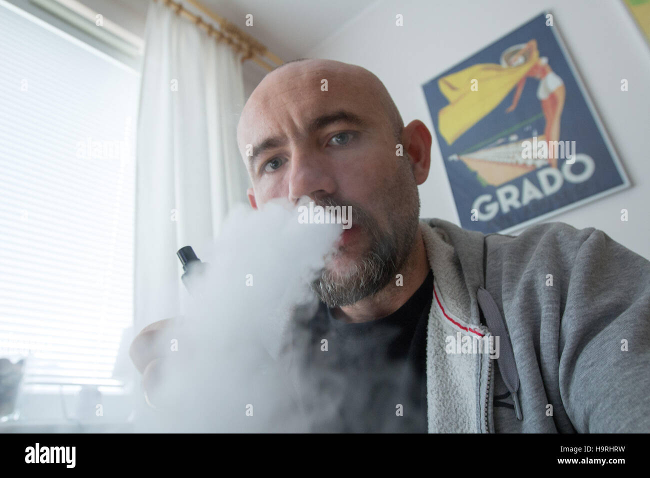 Gdansk, Poland 26 November 2016 Man smoking ecigarette is seen in his
