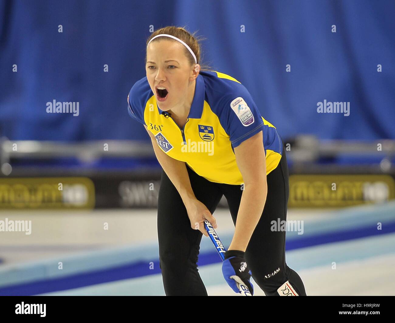 Glasgow, Scotland, UK. 26th November, 2016. Agnes Knochenhauer (Sweden). Womens final. Le Gruyère AOP European Curling Championships 2016. Intu Braehead Arena. Glasgow. Renfrewshire. Scotland. UK. 26/11/2016. Credit:  Sport In Pictures/Alamy Live News Stock Photo